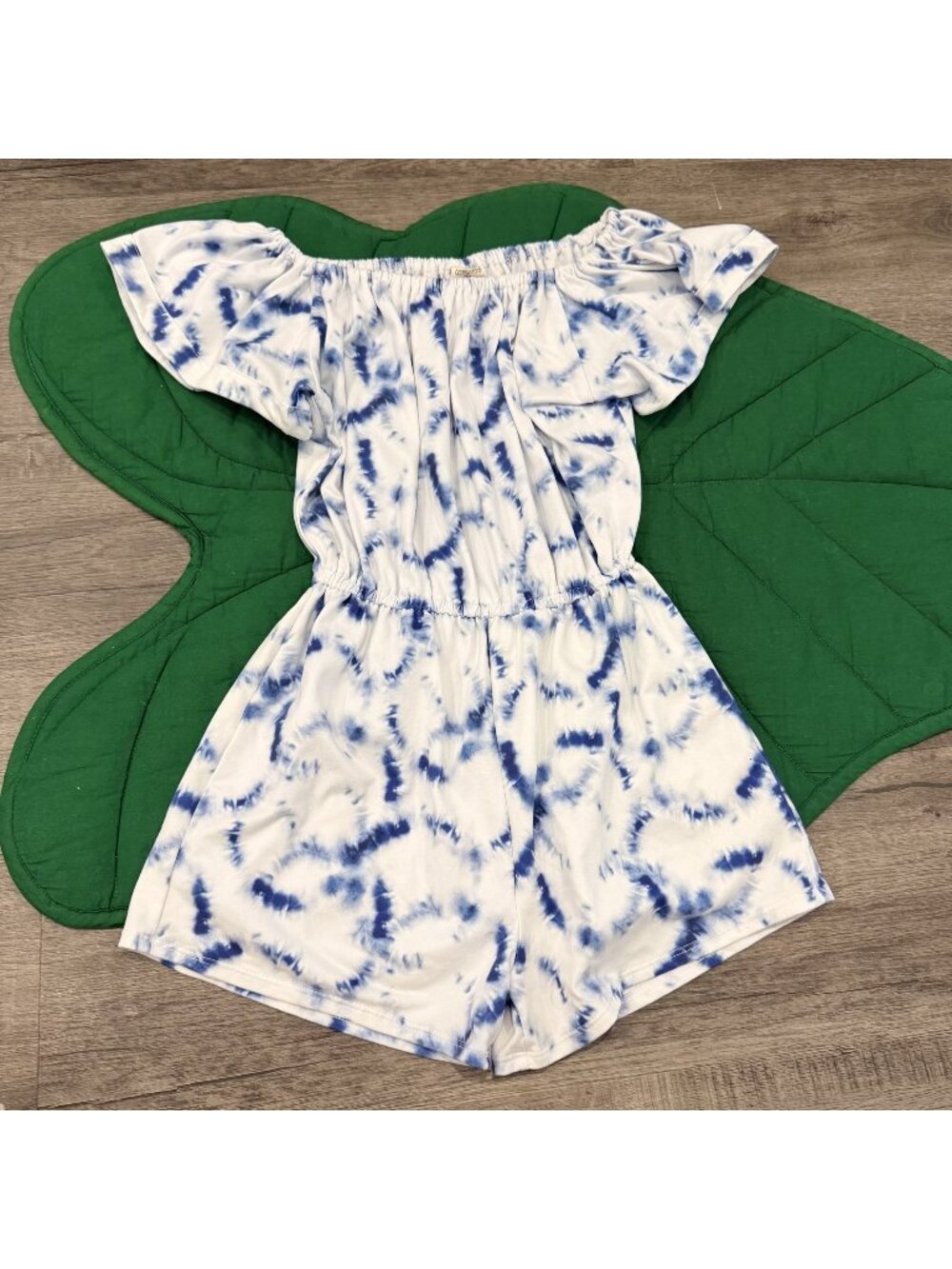 Dreamers And Poets Girls 8 White Blue Tie Dye Off the Shoulder Romper
